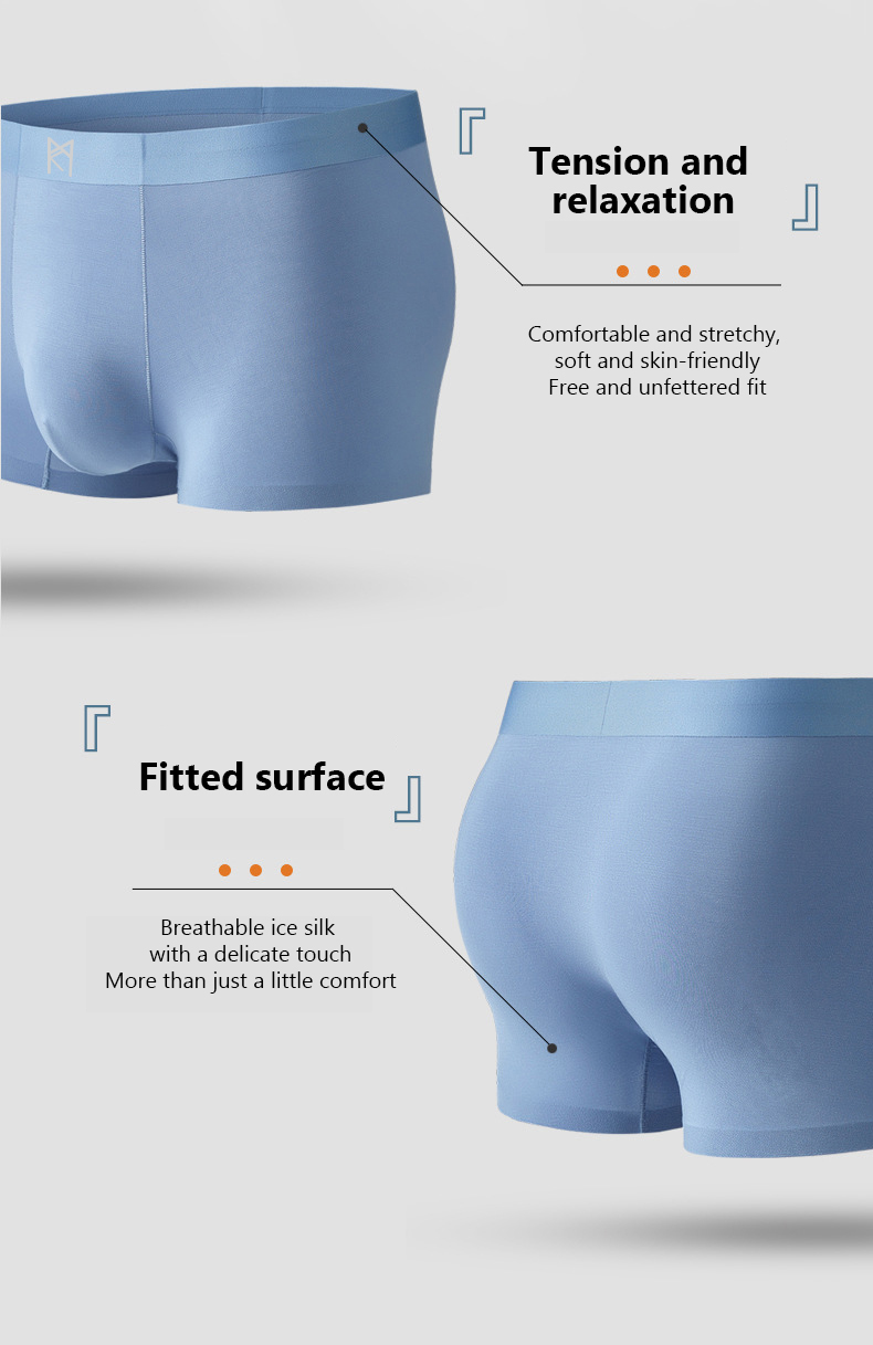 Antibacterial Seamless Silk Boxers For Men With 3D Crotch And