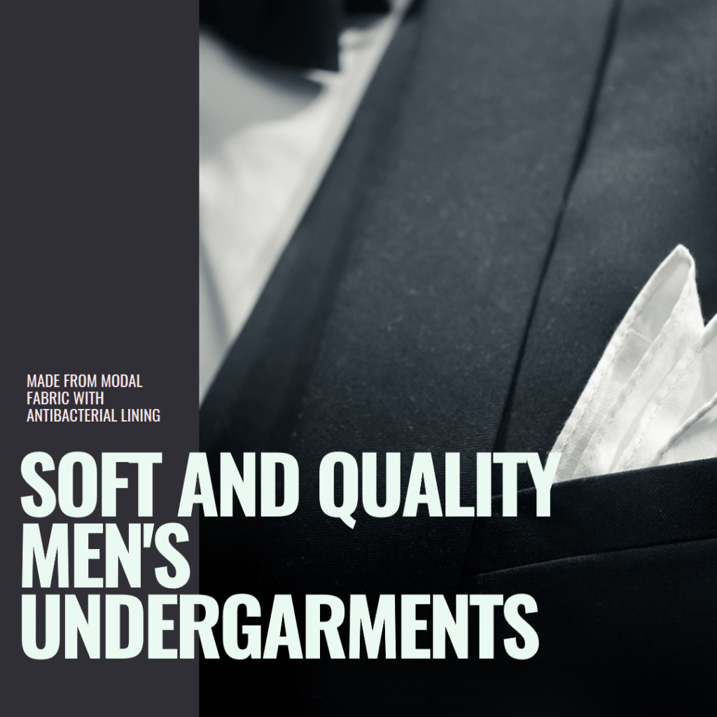 High quality feature image depicting mens undergarments made from modal fabric with antibacterial lining emphasizing its softness and quality